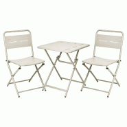 WellHome - Ensemble table Ø60cm et 2 chaises de jardin pliantes en acier en couleur beige - beige acier WH17555