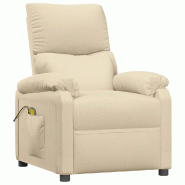 Décoshop26 - Fauteuil de relaxation avec fonction massage inclinaison manuelle en tissu crème DEC029183 - 3000257248412