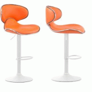 Décoshop26 - Lot de 2 tabourets de bar design contemporain pieds en métal blanc mat assise en synthétique orange 10_0000353 - blanc 3000832669601 Décoshop26 - Lot de 2 tabourets de bar design contemporain pieds en métal blanc mat assise en synthétique orange 10_0000353 - blanc 3000832669601
