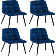Décoshop26 - Lot de 4 chaises de salle à manger coutures forme carrées en tissu velours bleu foncé pieds en métal noir 10_0001795 - bleu métal 3