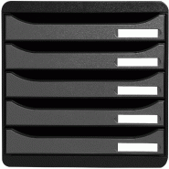 Exacompta - Réf. 309738D - BIG BOX PLUS - Caisson 5 tiroirs  -  Dimensions extérieures :  Prof. 34,7 x l 27,8 x H 27,1cm - Noir/Argent - argenté ma