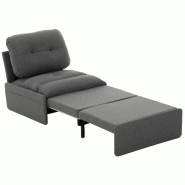 Merax Canapé-lit gigogne 2 en 1 - Chaise Simple et lit d'appoint, 195 × 81.5 × 90 cm, Tissu en Lin, canapé Multifonction Peu encombrant, Gris - gr