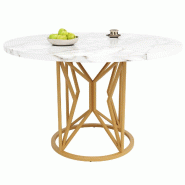 Merax Table à manger ronde 100 x 100 x 76 cm, MDF aspect marbre et pieds géométriques en métal, pour 4-6 personnes, doré - doré multi-matériau