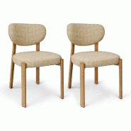 Now's Home - Lot 2 chaises tissu beig strucuré  metal effet bois 55x48x80.5 suzie - 3256390254685