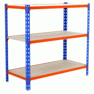 SimonRack Étagère Rangement 900x1000x300 mm, 3 niveaux, plateaux en bois, charge 150 kg par niveau, Bleu/Orange - Maderclick - métal 8435104954768