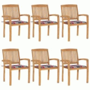 VidaXL Chaises De Jardin Empilables Avec Coussins Lot De 6 Teck Solide - multicolore 3073238 VidaXL Chaises De Jardin Empilables Avec Coussins Lot De 6 Teck Solide - multicolore 3073238