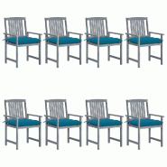 VidaXL Chaises De Jardin Et Coussins Lot De 8 Bois Acacia Solide Gris - gris Bois massif 3078253