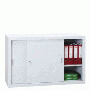 Armoire basse métallique à portes coulissantes monobloc noire Armoire basse métallique à portes coulissantes monobloc noire