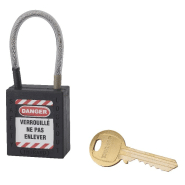 Cadenas de consignation loto lockout tagout 38 mm câble inox gainé ø 4,76 x 90 mm - 1 clé noir