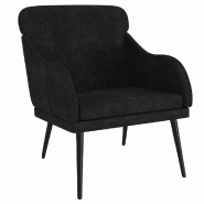 Décoshop26 - Fauteuil lounge design et moderne 63 x 76 x 80 cm velours noir et métal DEC028649 - noir métal 3000256982218