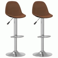 Décoshop26 - Lot de 2 tabourets de bar chaises hautes en tissu marron cadre en acier DEC029782 - marron 3000257553226