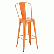 Décoshop26 - Tabouret de bar x1 design industriel avec dossier haut repose-pieds en métal orange 10_0006045 - métal 3000265359704