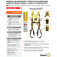 Harnais 3 points d'accrochage dorsal + double sternal avec 2 anneaux-d independants référence 3800d