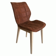 Lot de 2 chaises adele en chene massif naturel et tissu marron vieilli