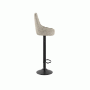 Stones Tabouret de bar Max en microfibre beige et métal noir, hauteur réglable par vérin à gaz - Max - beige métal OM/389/BE