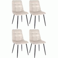 Décoshop26 - Lot de 4 chaises de salle à manger coutures forme carrées en tissu velours crème pieds en métal noir 10_0001781 - noir 3000250668019 Décoshop26 - Lot de 4 chaises de salle à manger coutures forme carrées en tissu velours crème pieds en métal noir 10_0001781 - noir 3000250668019