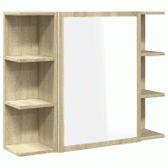 Helloshop26 - Armoire à miroir de salle de bain design pratique rangement 80 x 20 x 64 cm en bois d'ingénierie chêne sonoma 02_0049683 - Bois massi