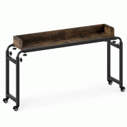 Helloshop26 - Bureau à roulettes mobile ajustable 135,5-206 x 40 x 73,5-102,5 cm avec large plateau fonctionnel style industriel en 20_0010950 - mét