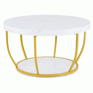Helloshop26 - Table basse ronde 80 x 80 x 45 cm à 2 niveaux pour rangement élégant en style rustique industriel blanc 20_0019202 - 3000232809188