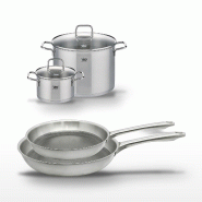 Lot de 2 poêles Elo Relief Passion 24/28cm et 2 faitouts Elo Citrin 20/26cm - gris Acier inoxydable 18/10 3176239953701