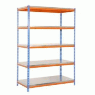 PROREGAL Étagère pour charges lourdes METAL YETI LIGHT FIVE | HxLxP 200x120x60cm | Charge du compartiment 300kg | Bleu-orange - bleu métal PR_RS146-14 PROREGAL Étagère pour charges lourdes METAL YETI LIGHT FIVE | HxLxP 200x120x60cm | Charge du compartiment 300kg | Bleu-orange - bleu métal PR_RS146-14