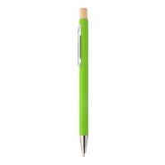 Stylo à bille en aluminium recyclé - finition caoutchoutée, bouton en bambou, détails chromés - spécial gravure laser miroir Stylo à bille en aluminium recyclé - finition caoutchoutée, bouton en bambou, détails chromés - spécial gravure laser miroir