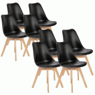 8 Chaises Tulipes Salle à Manger Scandinaves Bm Home Salle de Bureau, Pieds en Bois de Hêtre Massif, NOIRS - noir plastique 3666630015820