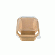 Betik Ecoline – 300 unités – Combo – Barquette octogonal carton kraft  +  couvercle PET anti-buée – 14,5 x 14,5 x 6 cm 500 ml - marron multi