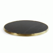 Bistromania Plateau de table VENDÔME Rond - Marbre Noir Brillant - Cercle laiton mouluré D60 cm - F9485-CERLAITONCER-MOUL