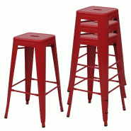 Décoshop26 - Lot de 4 tabourets de bar comptoir chaise de bar design industriel empilable en métal rouge 04_0005228 - 3000039732696