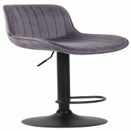 Décoshop26 - Tabouret de bar chaise haute x1 en velours gris foncé coutures verticales support en métal noir 10_0005112 - gris 3000252467085