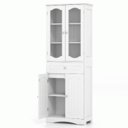 Helloshop26 - Armoire de rangement haute 60 x 30 x 160 cm 2 portes en verre 2 étagères réglables style moderne en MDF blanc 20_0018063 - blanc verr