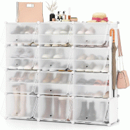 Helloshop26 - Étagère à chaussures modulable 124 x 32 x 125 cm pour 48 paires gain de place design moderne en PP blanc 20_0014797 - blanc métal 30