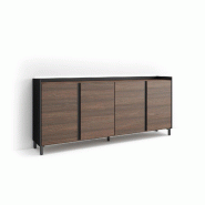 SKRAUT HOME Buffet salon et cuisine, 207x91x35 cm, 4 Portes, Design industriel, LED, Chêne foncé et Noir - marron Bois manufacturé 650_4