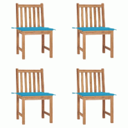 VidaXL Chaises De Jardin Lot De 4 Avec Coussins Bois De Teck Massif - bleu 3073092