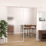 Vidaxl porte coulissante verre esg dépoli aluminium 102,5x205 cm blanc 151665