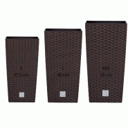 WellHome - Pack de 3 pots de fleurs 11,4/19/35L Rato Square coloris ocre foncé - marron plastique PK2536