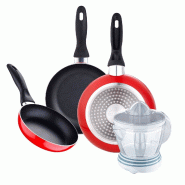 BERGNER - Jeu de 3 Poêles Ø16/Ø20/Ø24 cm en Aluminium Embouti Compatible Induction Navy Red avec Presse-agrumes NATURALLY 40 W 1,2 L - aluminium P