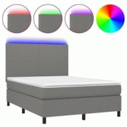 Décoshop26 - Lit LED complet 140x190 cm avec sommier, tête de lit, matelas et surmatelas en tissu gris foncé TDL0208375 Décoshop26 - Lit LED complet 140x190 cm avec sommier, tête de lit, matelas et surmatelas en tissu gris foncé TDL0208375