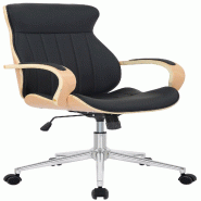 Décoshop26 - Fauteuil de bureau avec roulettes synthétique noir et bois clair hauteur réglable BUR10464 - noir Bois massif 3001103569606