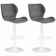Décoshop26 - Lot de 2 tabourets de bar avec coutures décoratives en forme de losanges en PVC gris et métal blanc 10_0004109 - blanc 3000251934243 Décoshop26 - Lot de 2 tabourets de bar avec coutures décoratives en forme de losanges en PVC gris et métal blanc 10_0004109 - blanc 3000251934243