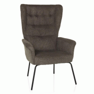 Fauteuil de relaxation / Fauteuil à oreilles HAVENIO tissu gris foncé hjh LIVING - gris polyester 621988