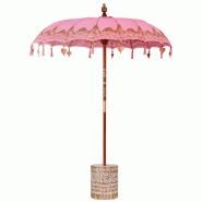 Helloshop26 - Parasol balinais design tropical jardin 185 x 185 x 260 cm avec base en bois massif rose 02_0055951 - rose Bambou 3000239278529