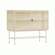 Oviala Business Buffet moderne 2 portes 110 cm en métal et verre écru - blanc acier 113961