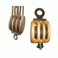 Poulie bois - Poulie bois à oeil à émerillon 3 réas pour levage professionnel
