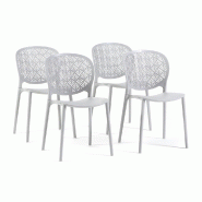 RATTATAN Lot de 4 chaises d'extérieur empilables en polypropylène avec fibre de verre dossier ajouré pour jardin terrasse bar restaurant Lulù - gr