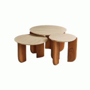 STELLAMEUBLES Set de tables basses gigognes PUGLIA – Bois et aspect travertin - 3667335111978