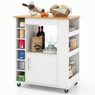 COSTWAY Chariot de cuisine avec porte-serviettes et porte-épices, pour 6 bouteilles, roulant blanc - blanc multi-matériau WO77769IT
