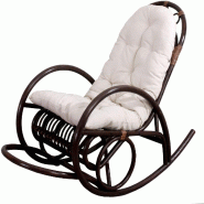 Décoshop26 - Fauteuil chaise à bascule rocking chair relaxation design rustique en rotin marron coussin blanc 04_0002050 - marron 3000478032692