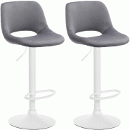 Décoshop26 - Tabourets de bar chaises haute x2 avec repose-pieds en velours gris foncé piètement métallique blanc 10_0004091 - blanc métal 300025
